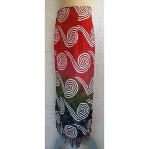New GEE GEE Green Orange Cream Circle Swirl Batik Wrap Sarong Skirt Cover-Up